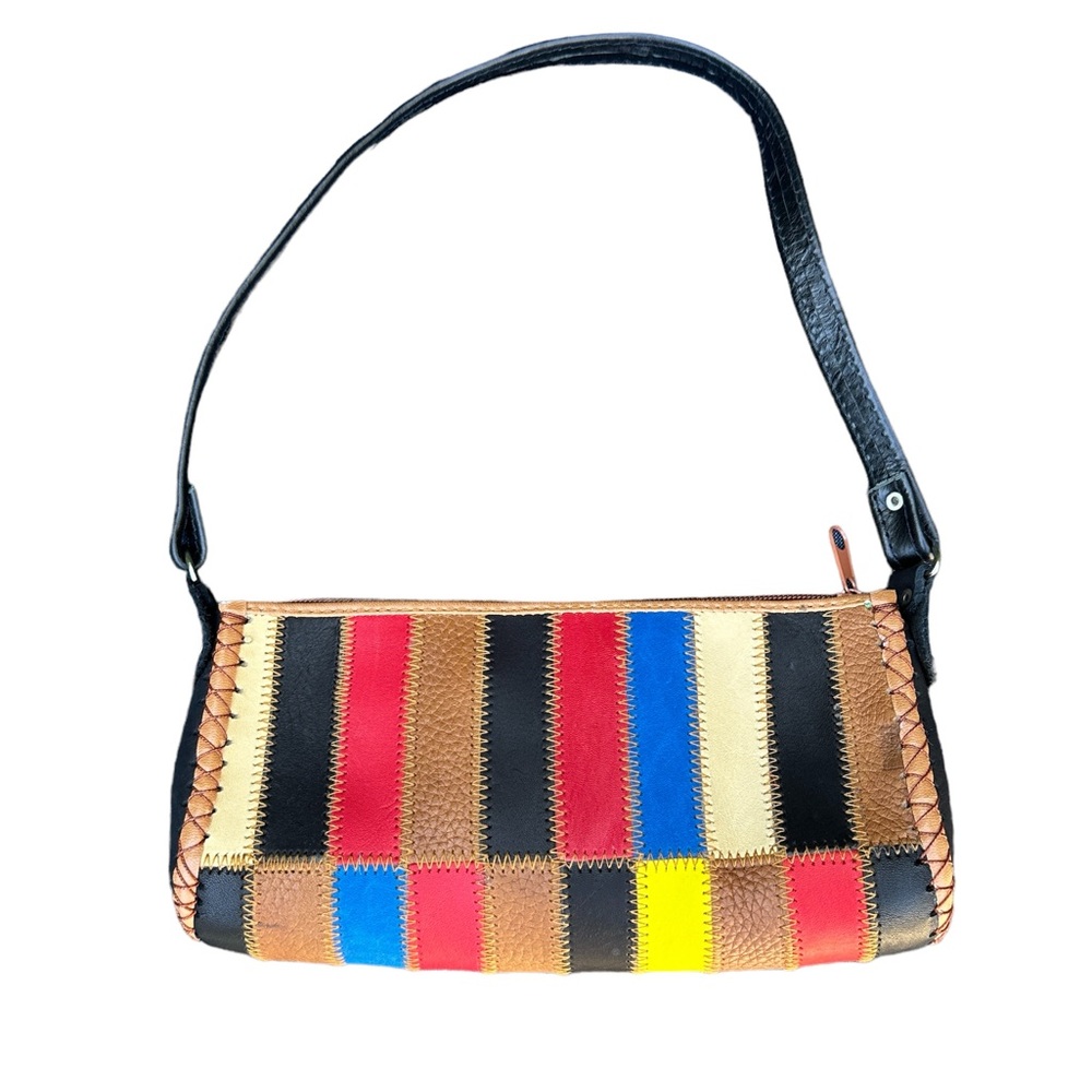 Leather Patchwork Colorful Y2K Colorblock Purse Small Shoulder Bag